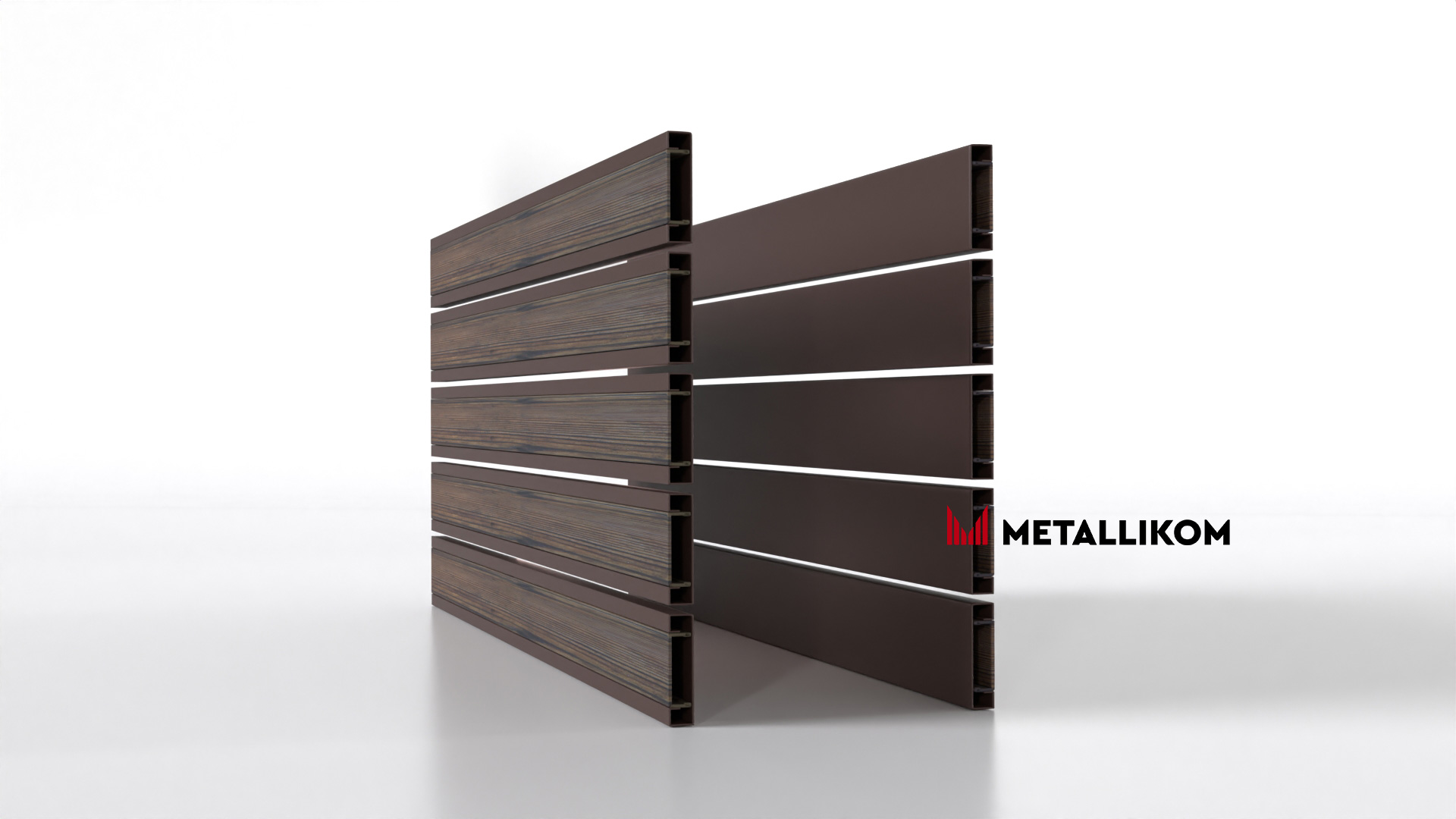 Планкен для забора Printec под дерево 120 mm RAL 8017 – покрытие порошковое, толщина 0,45 мм